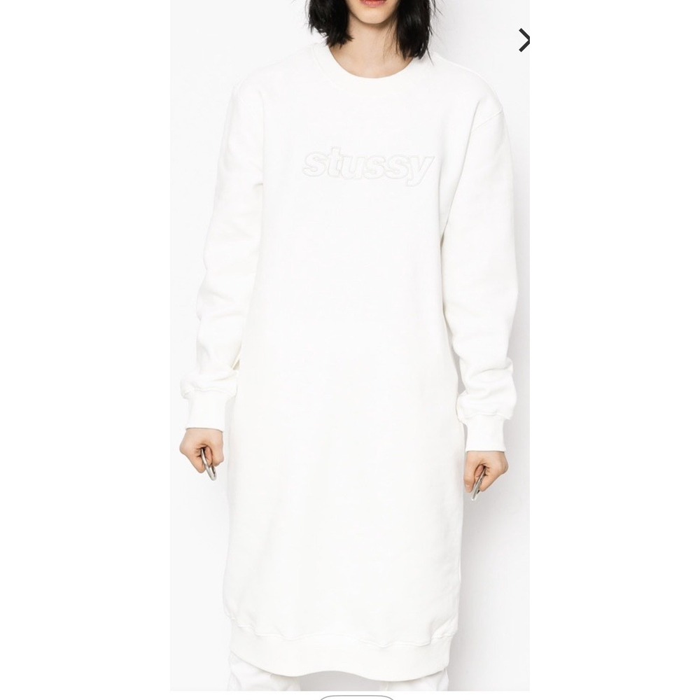Stüssy Archers Fleece Dress long-sleeved sweatshirt-style mini dress White Sz S